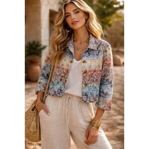 Boho Tapestry Cropped Jacket Petite Large Artisan India Inspired Lightweight